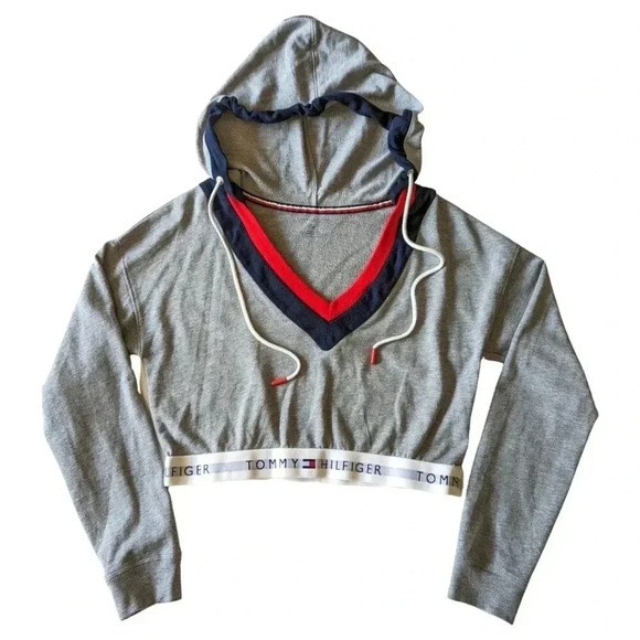 TOMMY HILFIGER Cropped Hoodie Size M - Picture 2 of 7